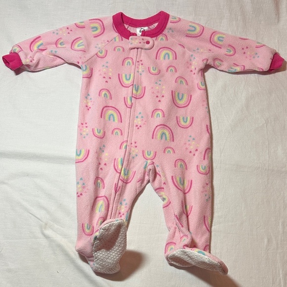 Gerber - Pink Rainbow Fleece Footie One Piece - Picture 1 of 5